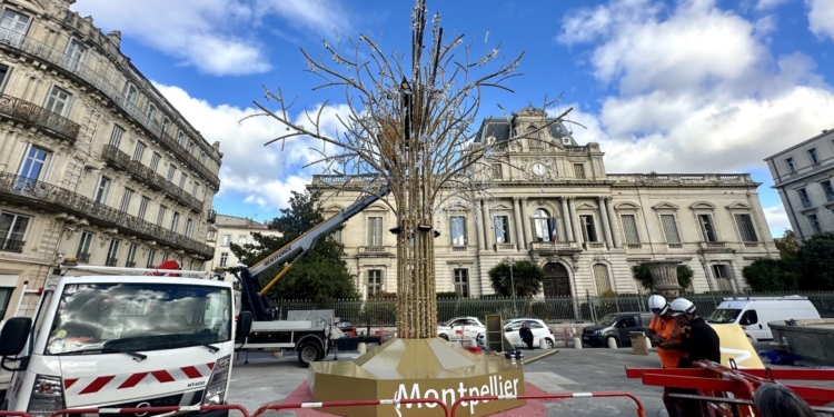 Montpellier : un arbre multicolore devant la préfecture