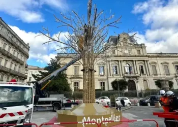 Montpellier : un arbre multicolore devant la préfecture